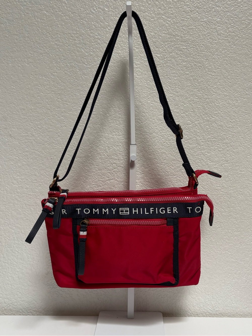 Tommy Hilfiger Red and Black Belt Bag with Logo Tape